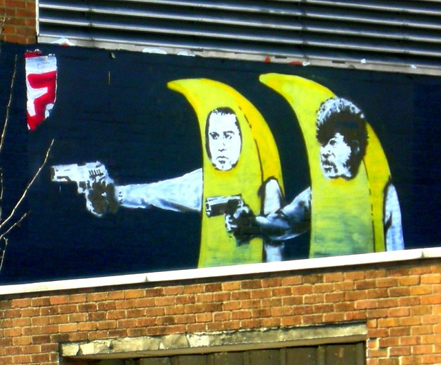 Pulp Fiction bananas Old Street London These refer to an earlier Banksy 