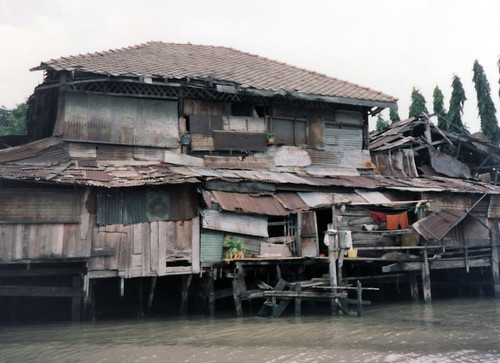 Slum on Chao Phraya River Bangkok Thailand 1995 by wordcat57