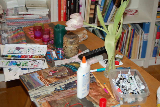 Art journaling in front of the telly