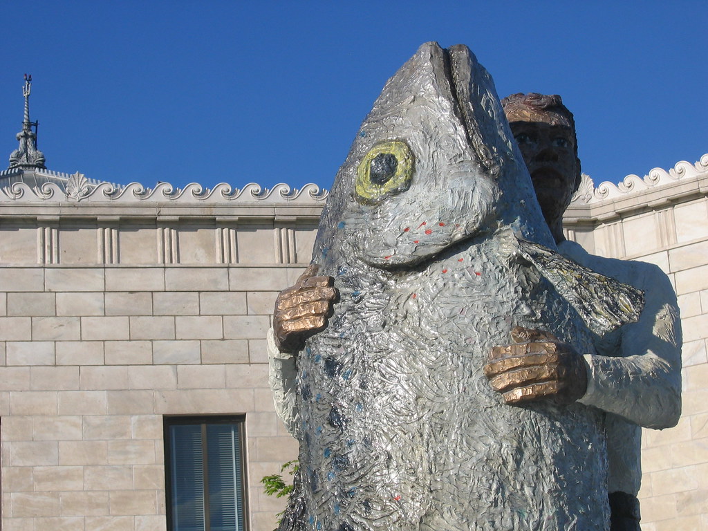 Man With Fish Sculpture - Chicago, Illinois