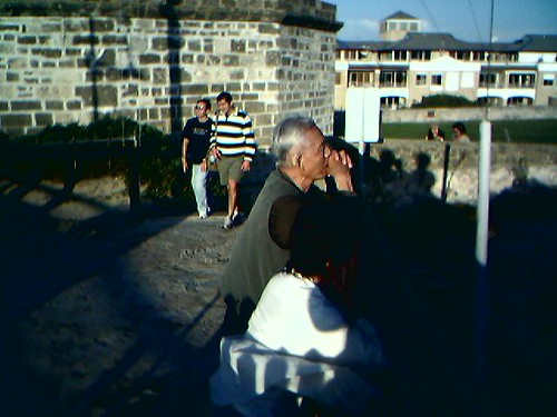 Elderly Japanese couple watching the scenery