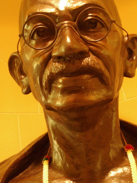 The statue of Ghandi on the first floor of Nottingham Council House