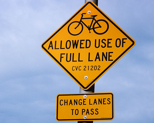 Bicycles allowed use of full lane sign