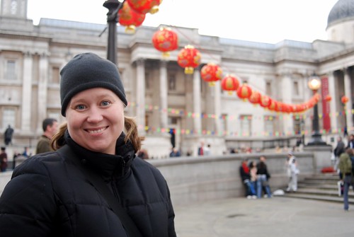 Darcy  with the Chinese Lanterns in Trafalgar Square