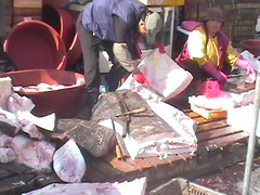 2004年11月，南韓漁市上的鯨魚肉。（Adam Gaston 攝）