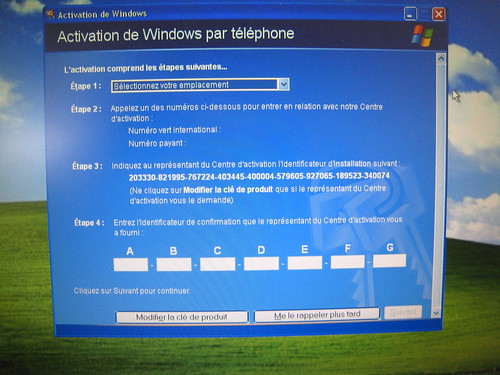 activation de Windows XP
