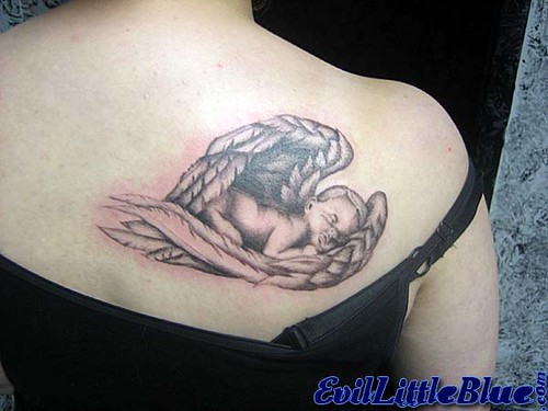 Baby Angel Memorial tattoo done for my friend who had suffered a miscarriage