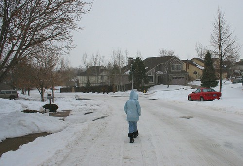 girl walking in snow
