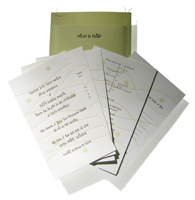 Five card letterpress wedding invitation with pocket sleeve