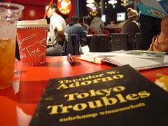 Reading Adorno at Virgin Mega Store Tokyo Shinjuku. October 2003