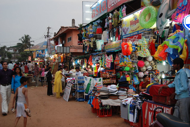 Goods for sale, Calangute beach, Goa, India - Flickr CC Paul Mannix