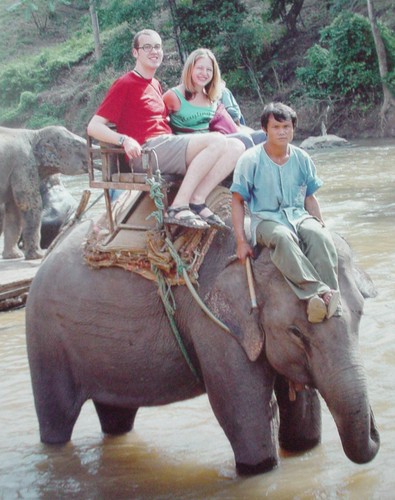 Jody and Amy on elephant back