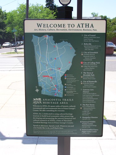 Anacostia Trails Heritage Area wayfinding sign, College Park Metro