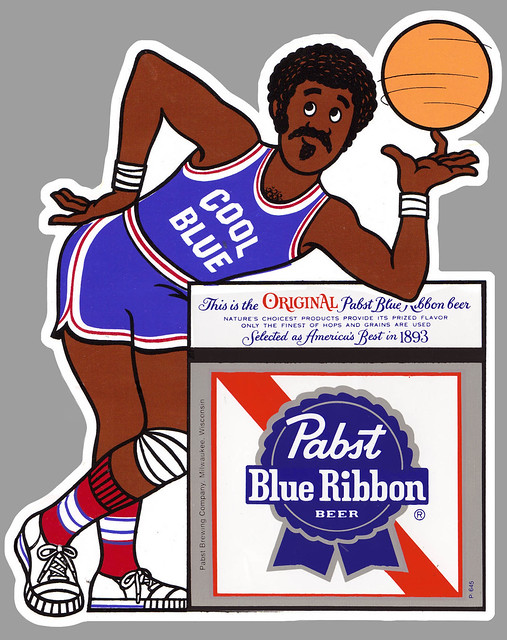 Pabst Blue Ribbon -  Cool Blue Basketball Player sticker - 1972