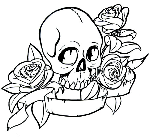 Skull and Rose Tattoo Coloring Page