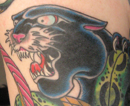 Detail of the panther's head Tattoo done by Xam 6 March and 13 April 2007