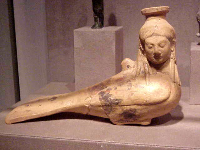Ceramic Vase in the form of a siren Greek 540 BCE