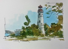 "Lighthouse" Line and wash watercolor video .