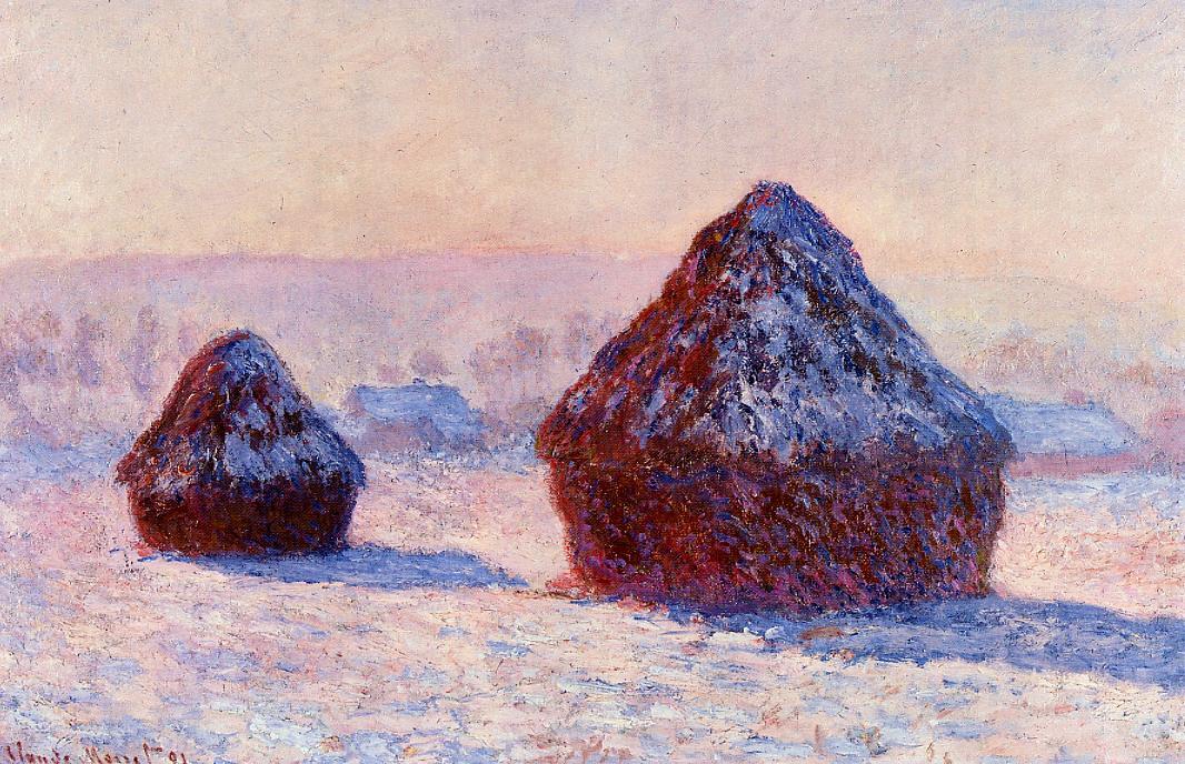 Grainstacks in the Morning, Snow Effect by Claude Oscar Monet - 1891