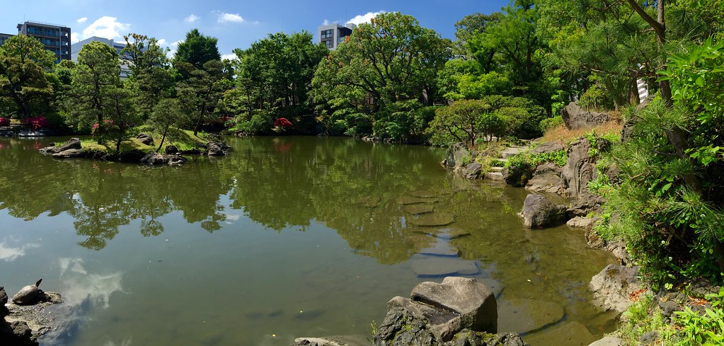 Panoramic view of the landscaping at the Old Yasuda Garden