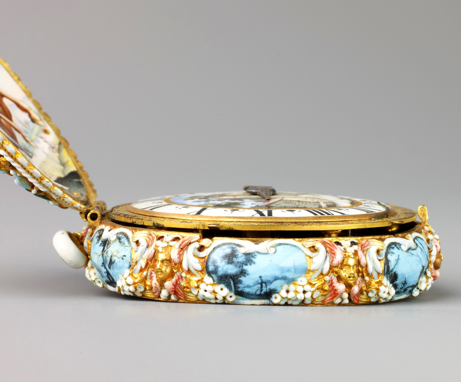 1645. Watch. Jacques Goullons. Case and dial of enameled gold; hand of steel; movement of brass, partly gilded, and steel. metmuseum2