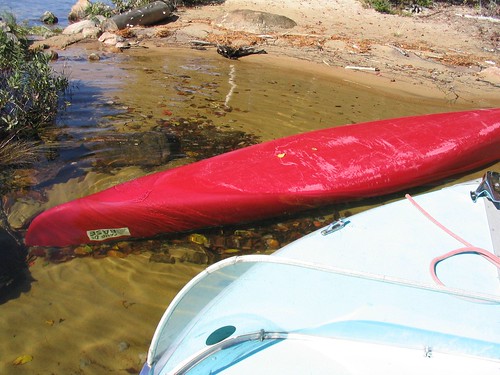 Sunk red canoe