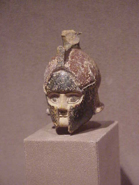 Aryballos (perfume vessel) in the form of a Greek soldier  6th century BCE