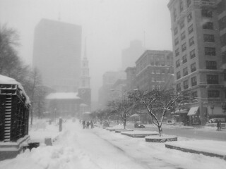 Tremont Street and the Boston Common in a blizzard