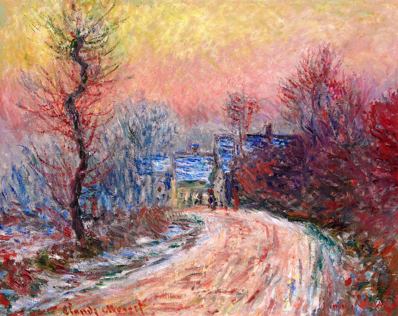 Coming into Giverny in Winter, Sunset by Claude Oscar Monet - 1885