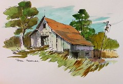 "Classic Barn" Line and wash watercolor video .
