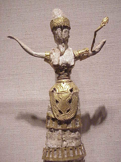 Minoan Snake Goddess or Priestess Ivory and Gold 1750 to 1580 BCE