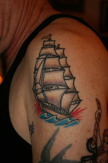 Sailing Ship Sailor Jerry type tattoo By Terri Morgan Socal Tattoo
