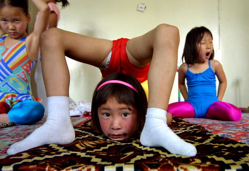 Mongolian children July 17 in their contortion class at the Mongolian State