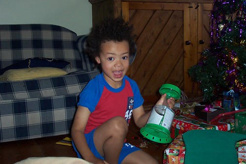 Jules loving his bug catcher in his stocking