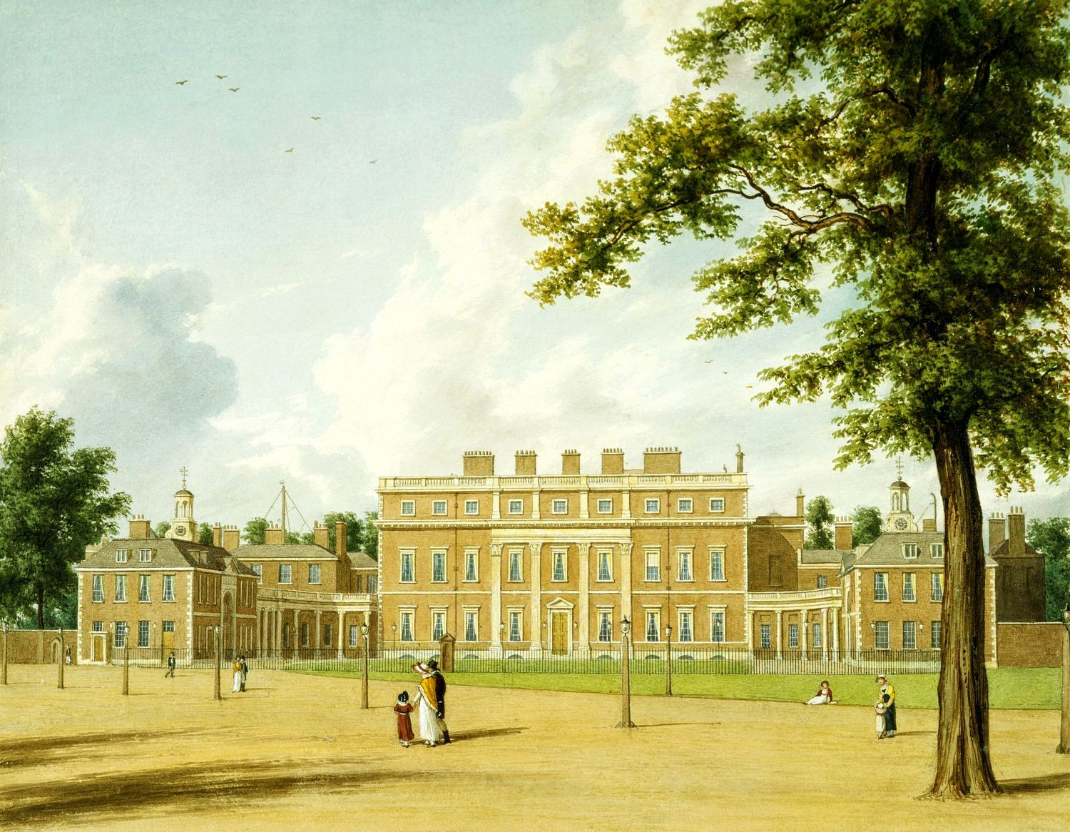 A view of the East Front of Buckingham House, before it was rebuilt as Buckingham Palace, 1819