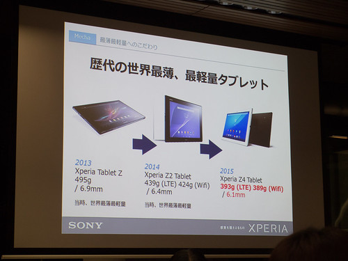 Xperia アンバサダー ミーティング スライド Xperia Z4 Tablet Xperia Z Tablet シリーズは毎回世界最薄・最軽量を更新してきました