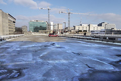 De-icing salt spread on top level of the Dane County Parking Ramp (Capitol South).