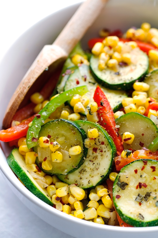 Quick Corn and Zucchini Saute that's ready in 10 minutes are is the perfect side dish for any meal! #zucchini #corn #sidedish #vegetarian | Littlespicejar.com