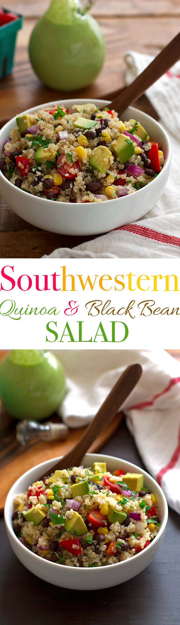 Easy southwestern quinoa and black bean salad uses leftover quinoa and takes just 15 minutes to make. The perfect quick and healthy lunch! #quinoasalad #southwesternsalad #blackbeansalad | Littlespicejar.com