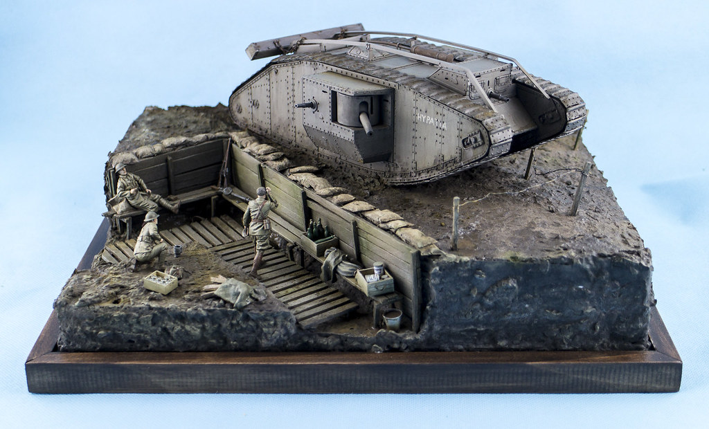 WW1 Tank and Troops in trench