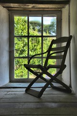 Chair in window, Lost Gardens of Heligan, Cornwall