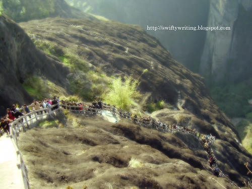Loads of People Climbing Tianyou Peak
