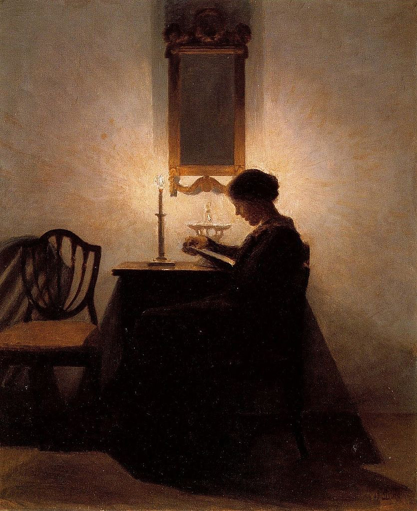 Woman Reading by Candlelight by Peter Ilsted (1861 - 1933)