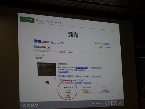 Xperia アンバサダー ミーティング スライド : BKB50 発売後、売れ筋ランキング 1位の好評化をいただきました