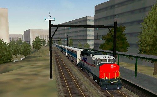 Simulation, MARC train in L'Enfant Plaza area, Washington, DC, by Steve Dunham