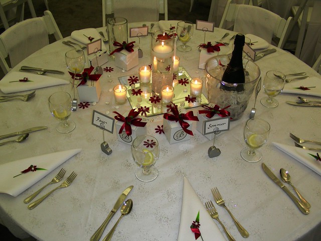 Simple but elegant place settings for a buffet style wedding reception