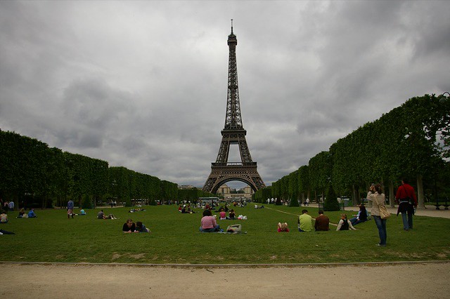 The Eiffel Tower and parkland in Paris, France
