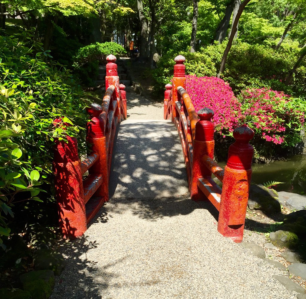 Red Bridge at the Old Yasuda Garden