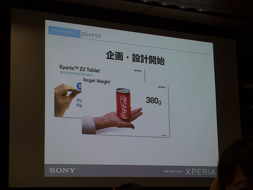 Xperia アンバサダー ミーティング スライド Xperia Z4 Tablet 開発コンセプト 缶ジュース並 380g の重量 をターゲットに