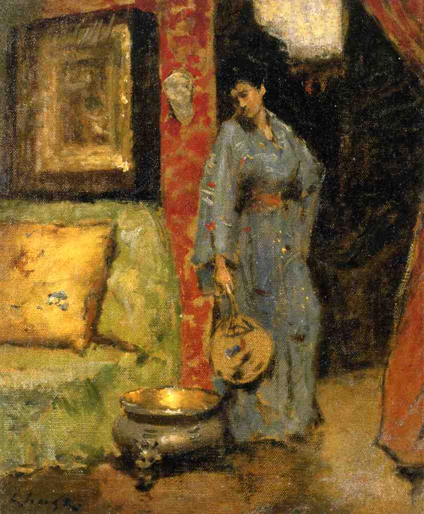 Woman in Kimono Holding a Japanese Fan by William Merritt Chase